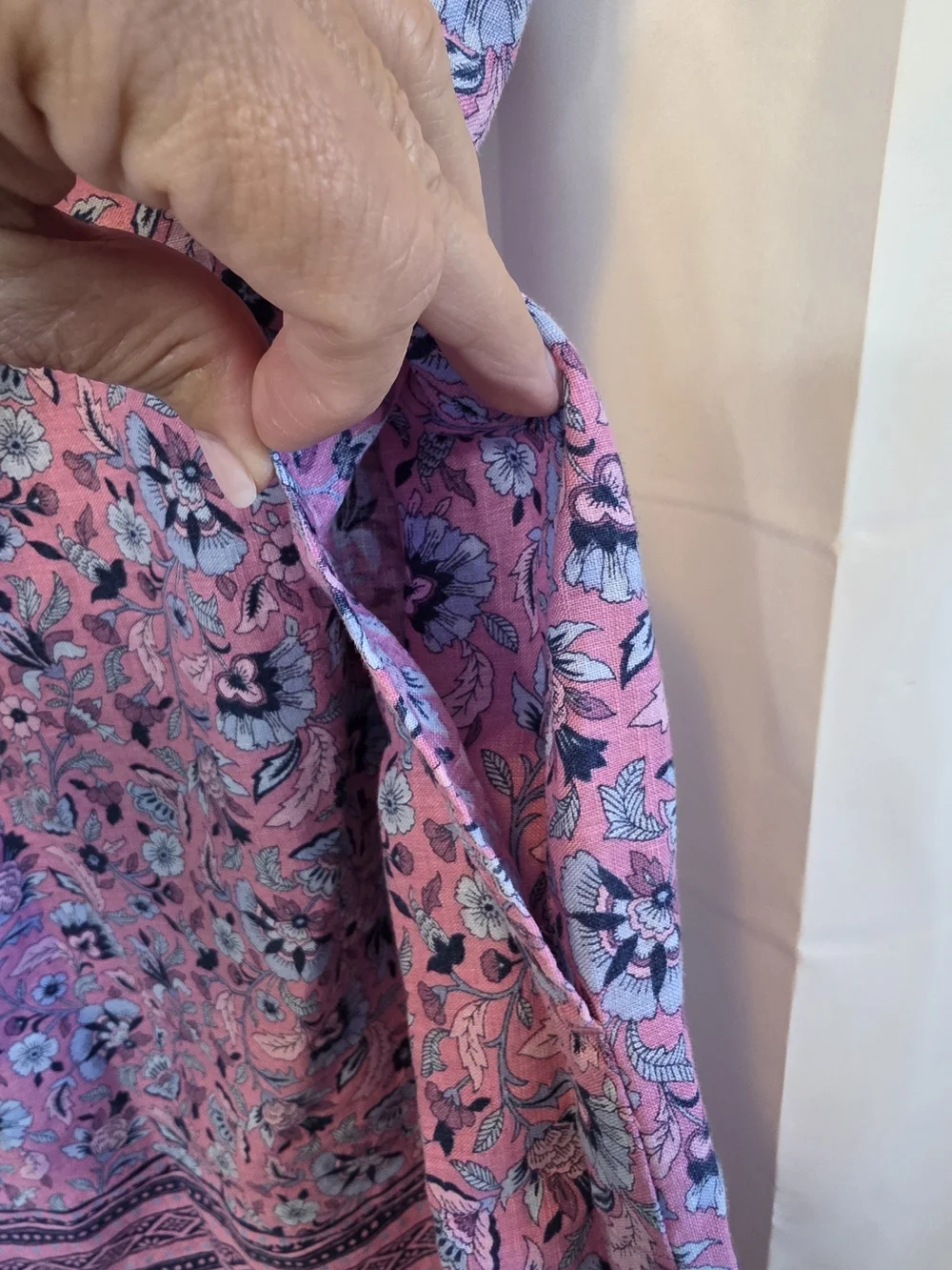 J. Jill Pink Floral Border Sleeveless Dress with Blue Accents
